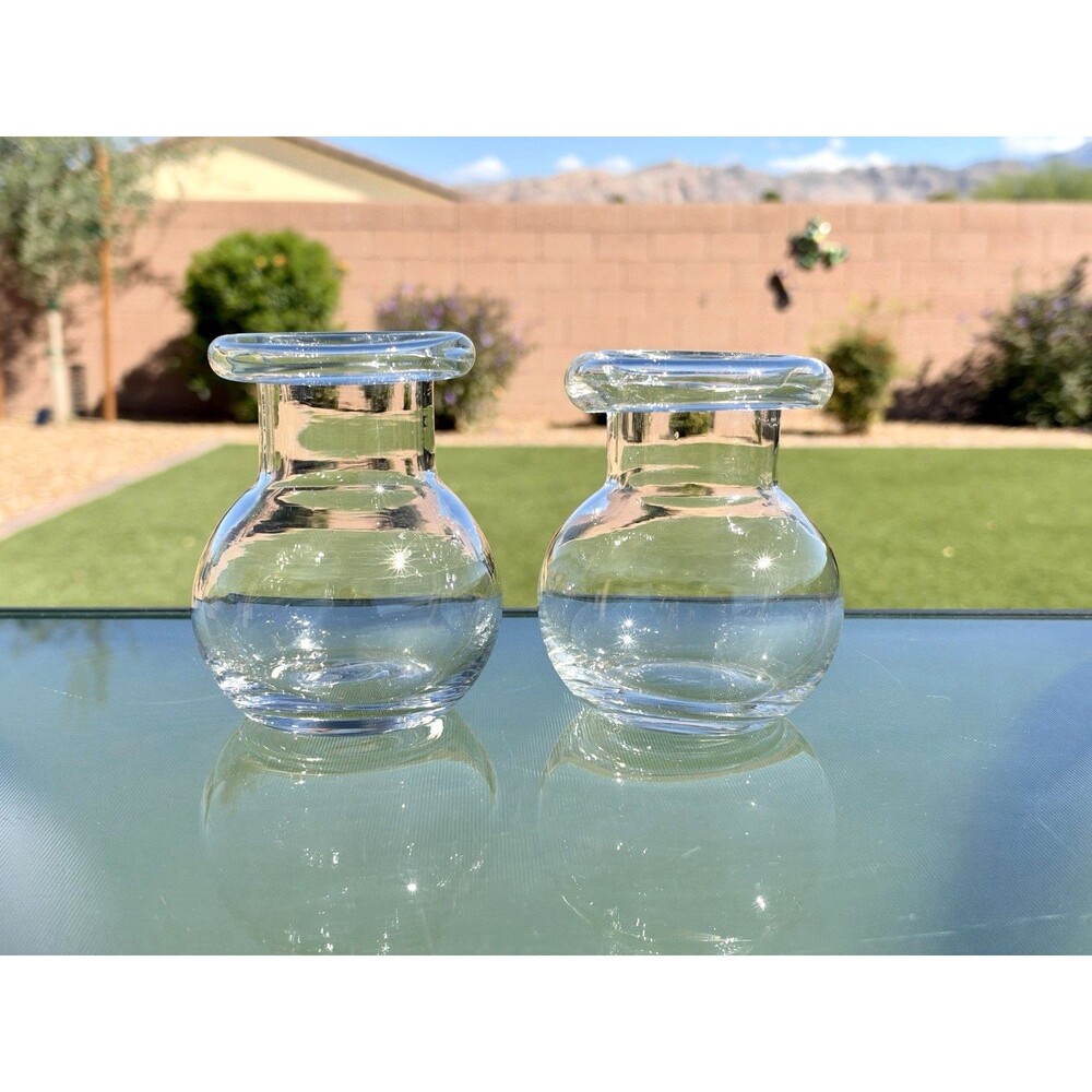 2 HAND BLOWN Clear HYACINTH glass bud vase vintage Rolled Lip 60s Netherlands